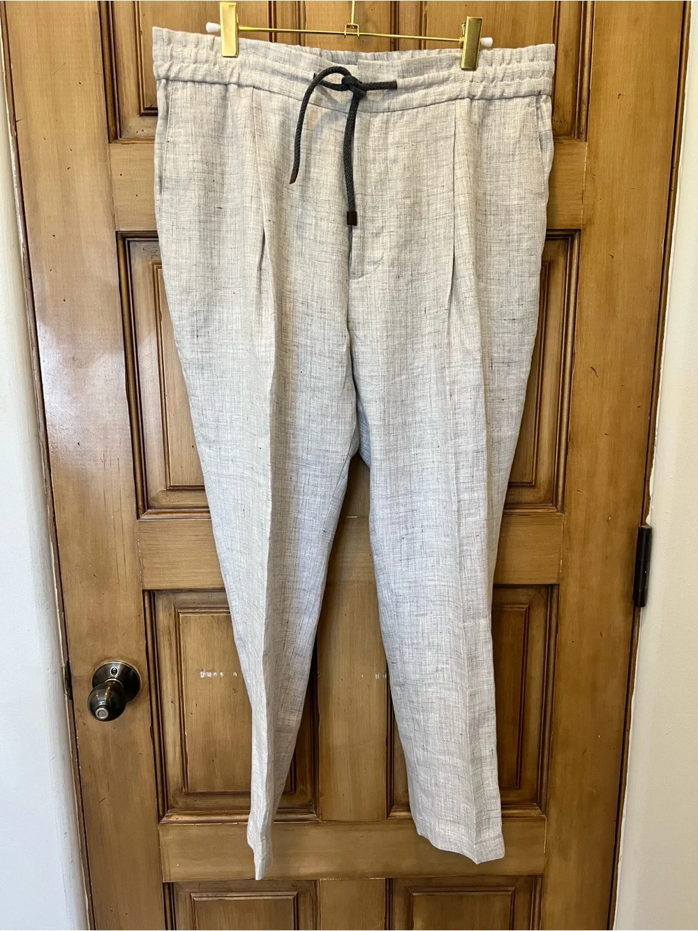 Brunello Cucinelli Linen Leisure Fit Cropped Drawstring Pants Size 52